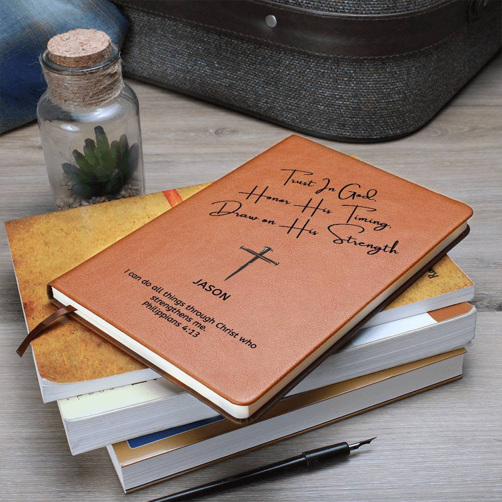 Personalized Leather Journal with Cross - Custom Name and Bible Verse Prayer Journal