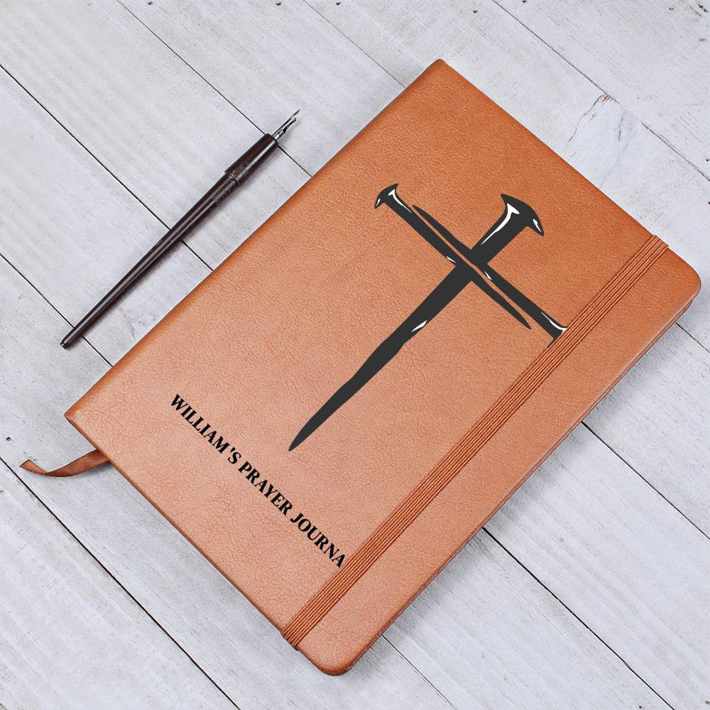 Personalized Prayer Journal with Cross, Custom Name Leather Notebook, Christian Gifts For Men, Son Grandson Boyfriend Husband Gift for Him