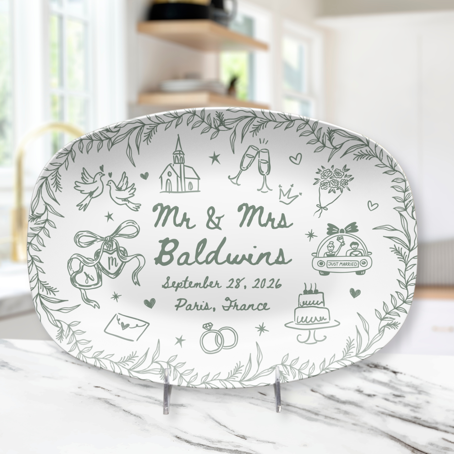 Personalized wedding platter with couple names initials wedding date and location