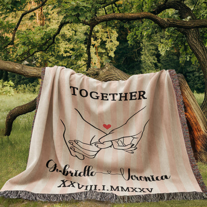 Custom Couples Woven Blanket, Personalized Name Striped Throw, Anniversary Gift, Engagement or Wedding Gift, Unique Holiday Gift For Him Her