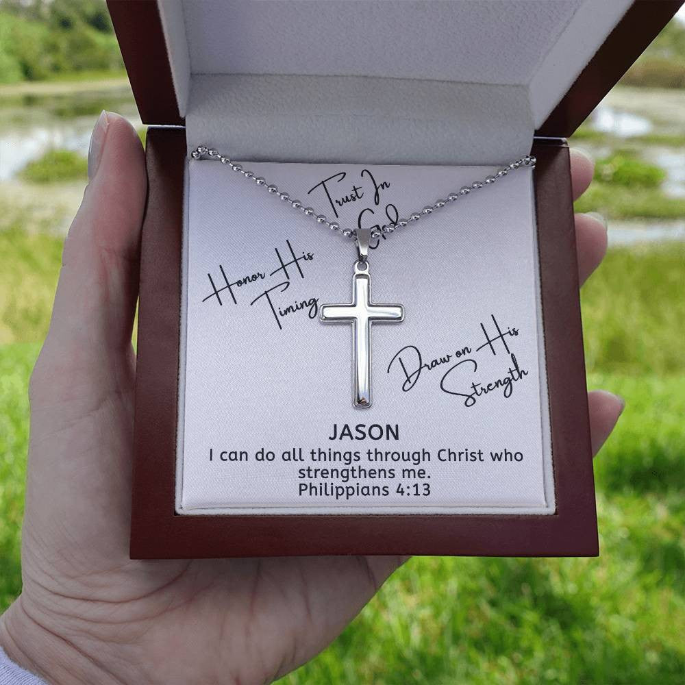 Personalized Cross Necklace For Men Women Boys Girls Mom Dad, Custom Bible Verse Engraving Back, Baptism Gifts With Message Card Gift Box