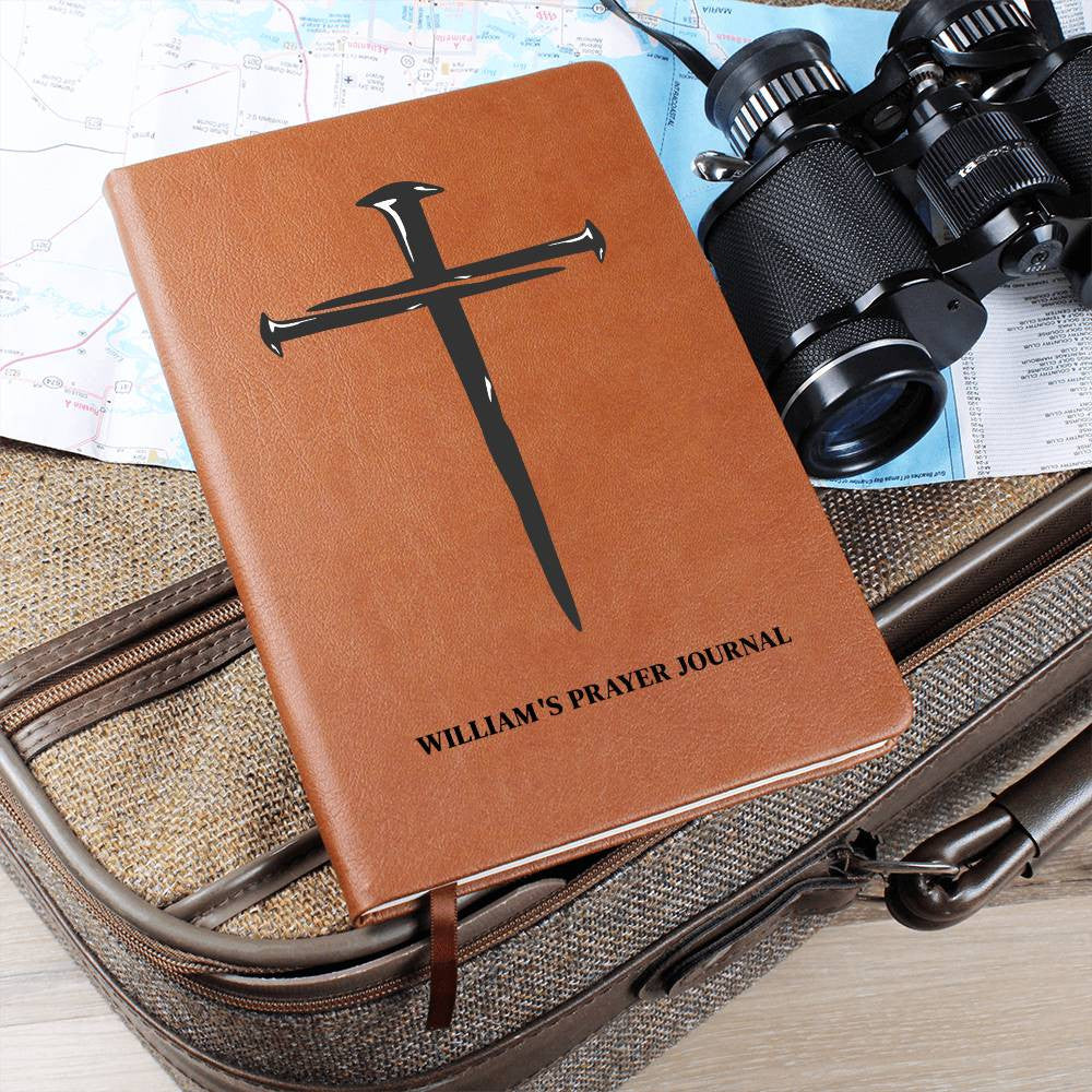 Personalized Prayer Journal with Cross, Custom Name Leather Notebook, Christian Gifts For Men, Son Grandson Boyfriend Husband Gift for Him