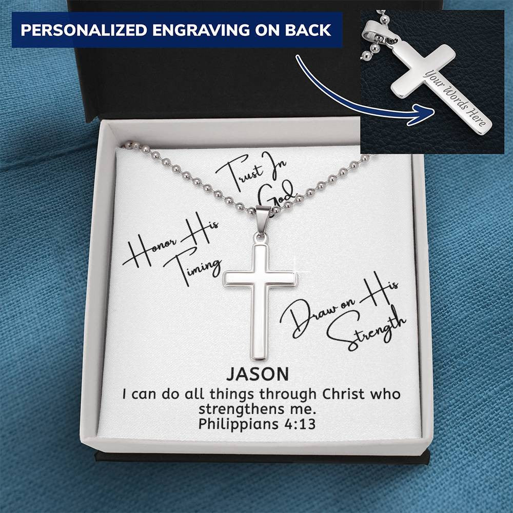 Personalized Cross Necklace For Men Women Boys Girls Mom Dad, Custom Bible Verse Engraving Back, Baptism Gifts With Message Card Gift Box