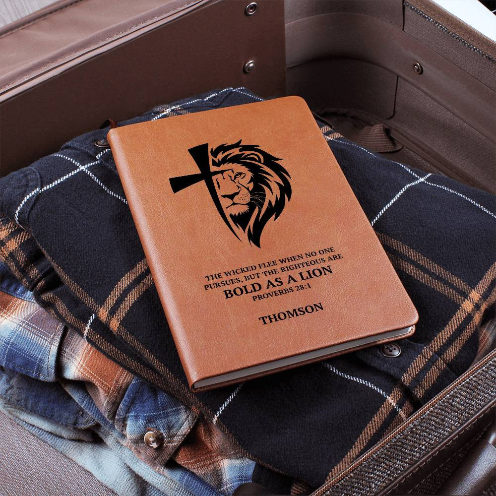 Personalized Leather Journal with Lion Cross Custom Name & Bible Verse Prayer Journal For Men Husband Boyfriend Son Grandson Retirement Gift