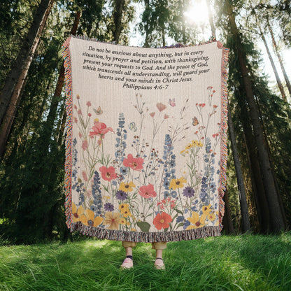 Personalized Woven Blanket with Bible Verse Wildflower Art Throw Bible Art Print Floral Scripture Christian Gift For Him Her Valentine Gift