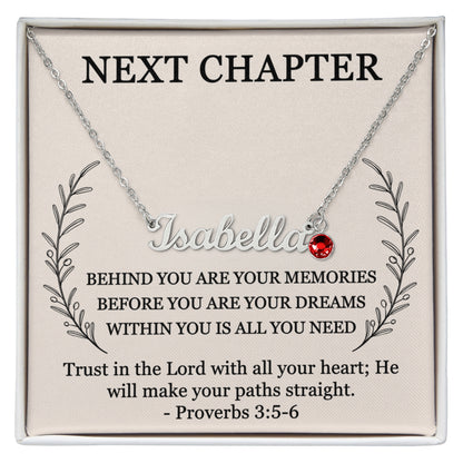 Custom name and birthstone necklace for her with Proverbs 3:5-6