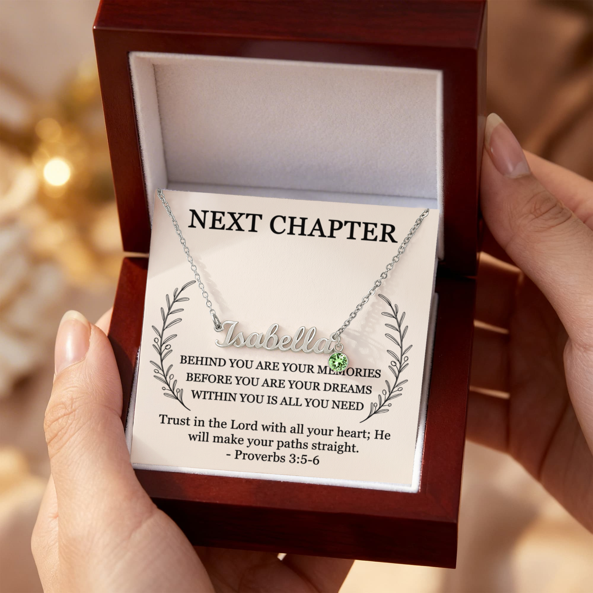 Personalized name necklace with birthstone Christian new chapter gift
