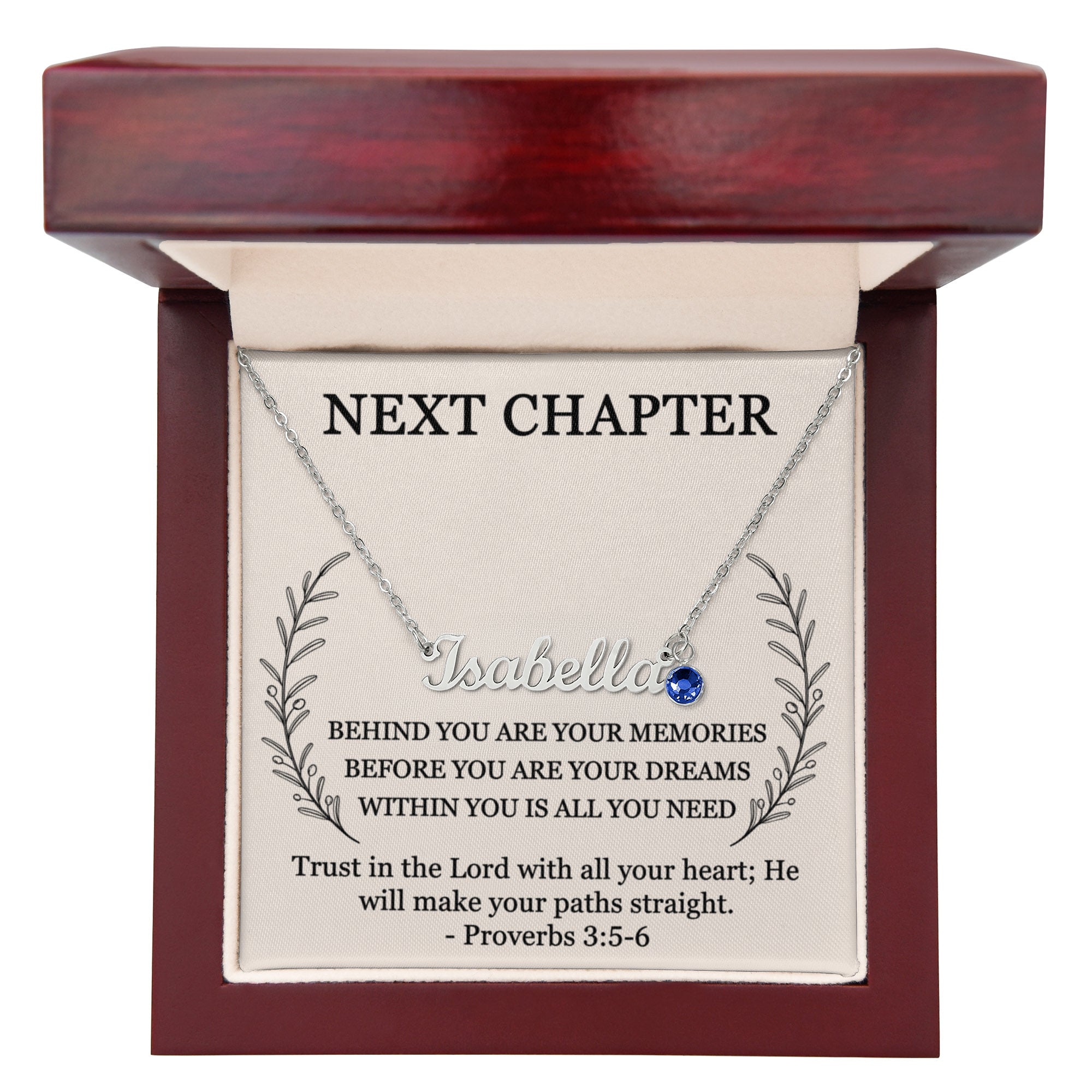 Personalized name necklace with birthstone Christian new chapter gift