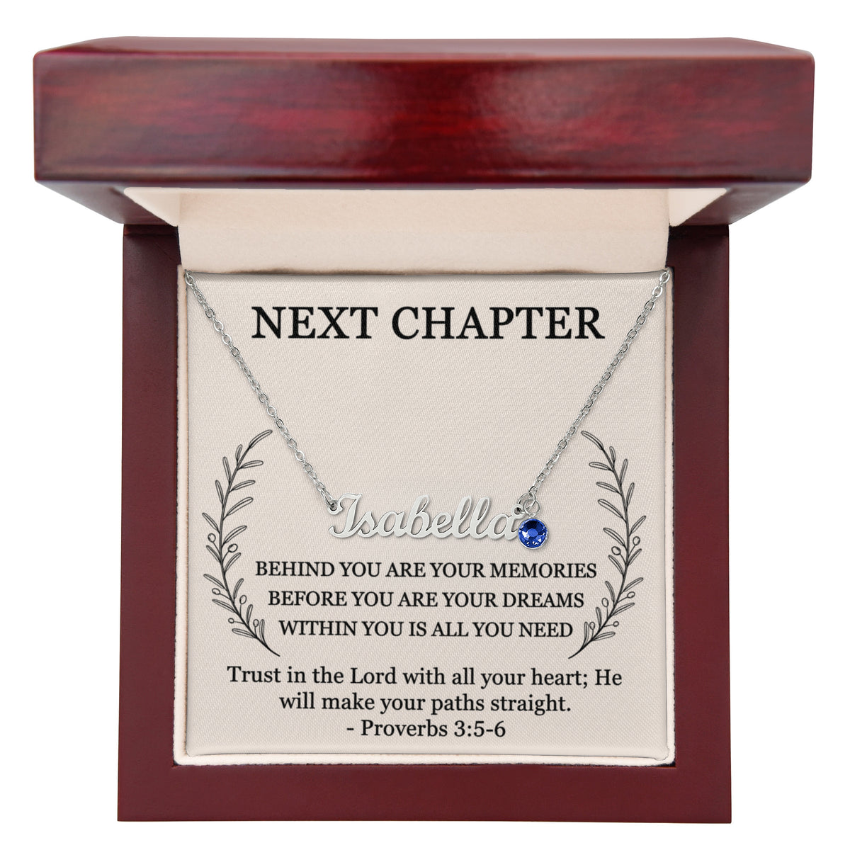 Personalized name necklace with birthstone Christian new chapter gift