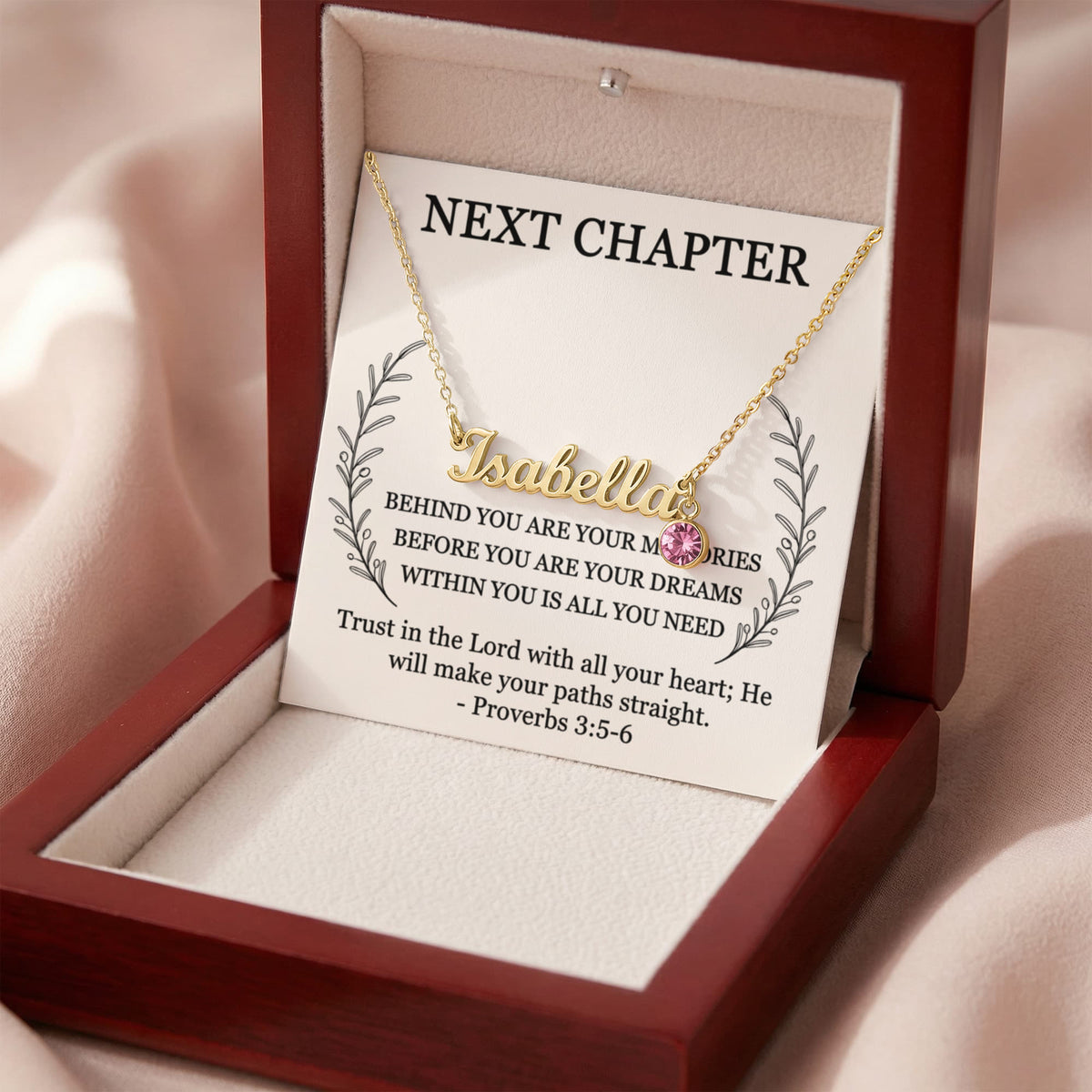 Custom stainless steel name necklace with birthstone charm