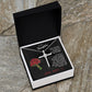 Daughter Gift Necklace - Crystal Cross Necklace - Roses Black Card