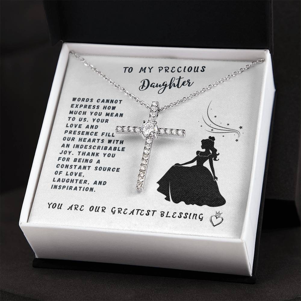 Daughter Gift Necklace - Crystal Cross Necklace - Words Cannot Express White Card