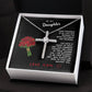Daughter Gift Necklace - Crystal Cross Necklace - Roses Black Card