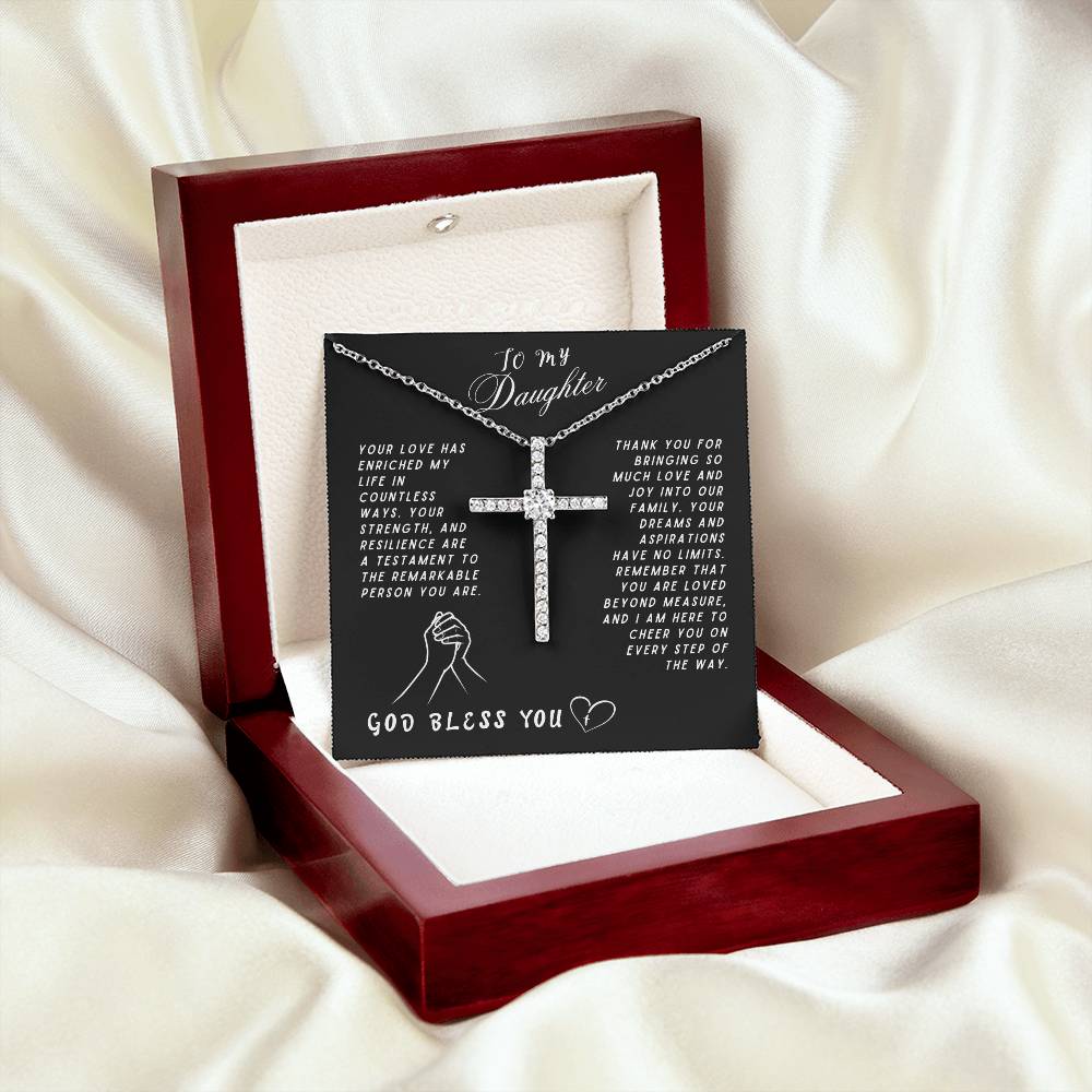 Daughter Gift Necklace - Crystal Cross Necklace - God Bless You Black Card
