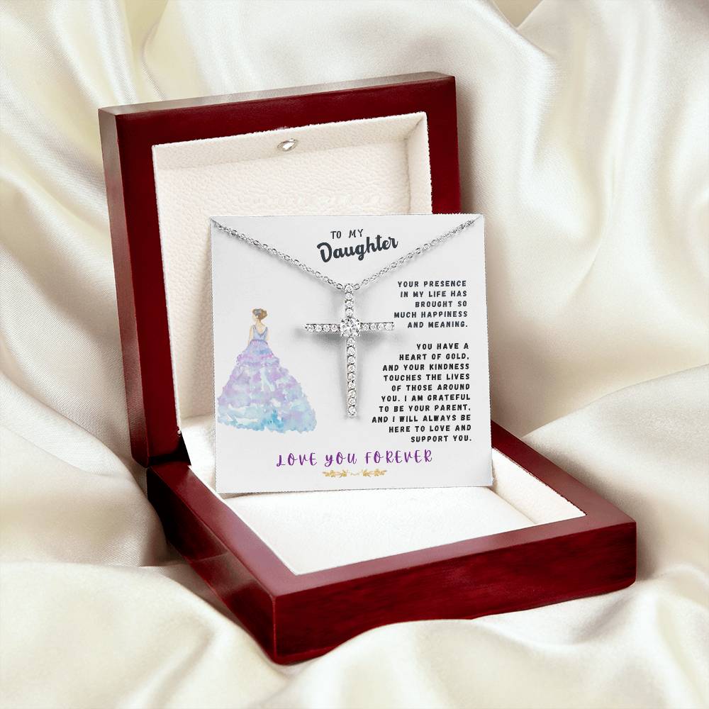 Daughter Gift Necklace - Crystal Cross Necklace - Your Presence In My Life White Card