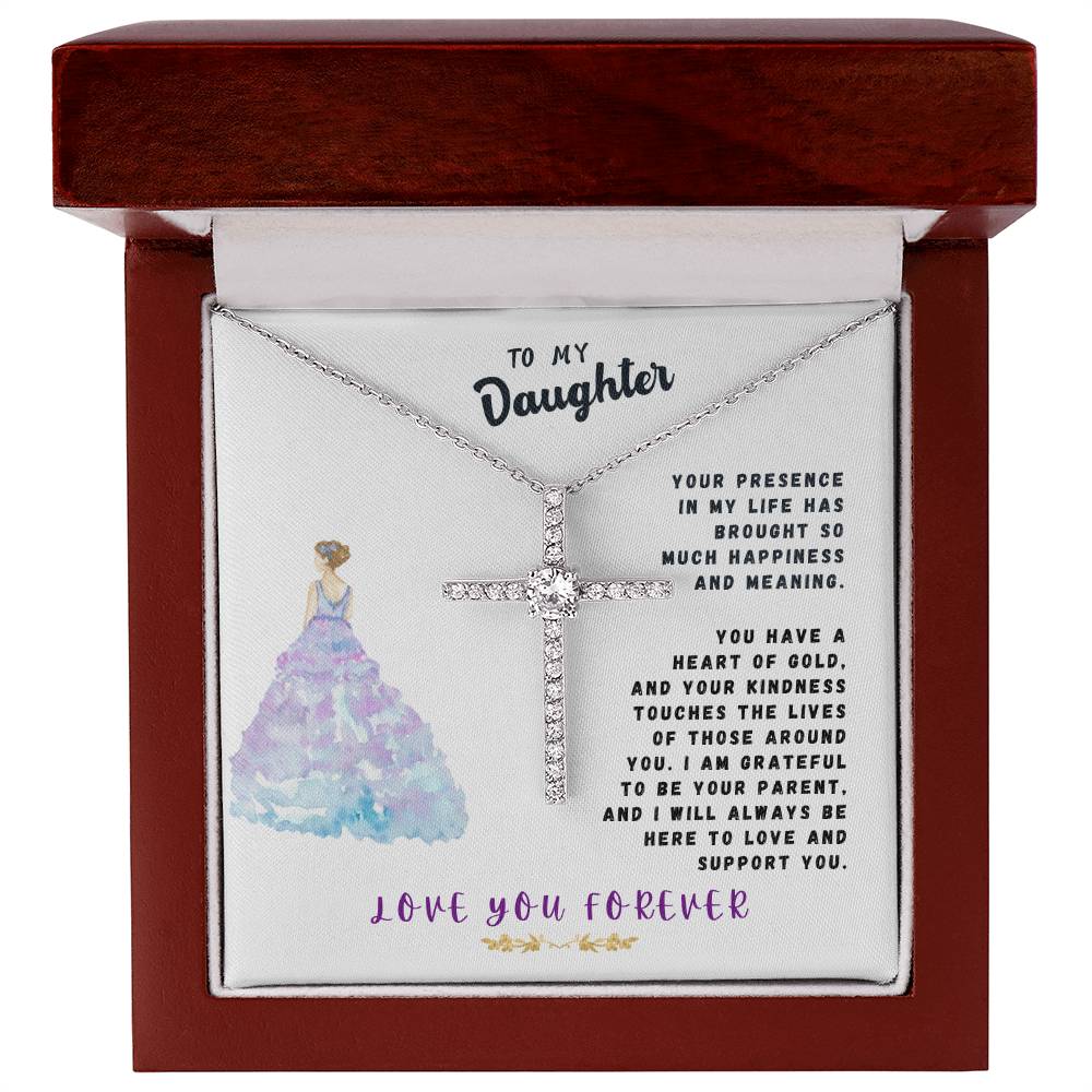 Daughter Gift Necklace - Crystal Cross Necklace - Your Presence In My Life White Card