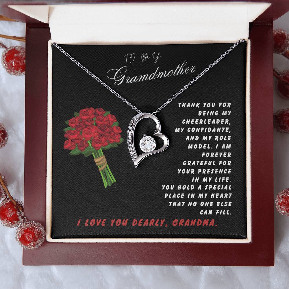 Grandmother Gift Necklace - Forever Love - Roses Black Card