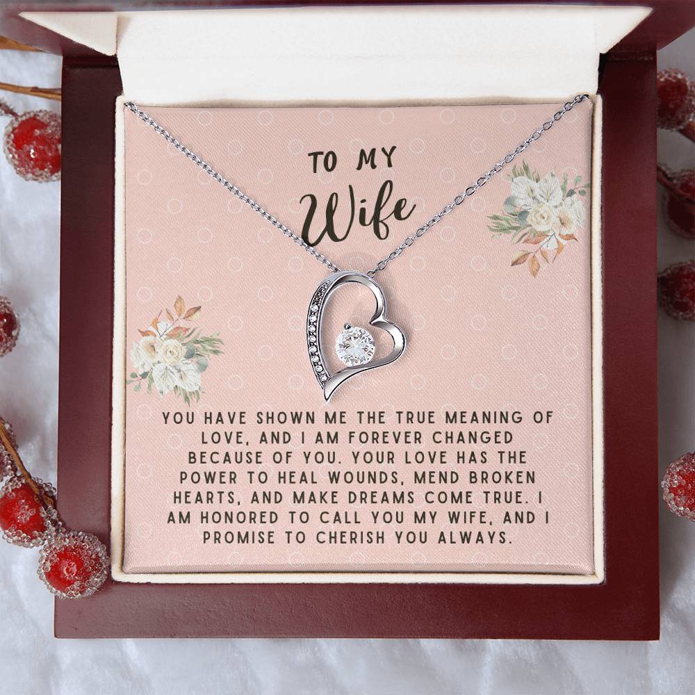 Wife Gift Necklace - Forever Love - True Meaning Of Love Pink Card