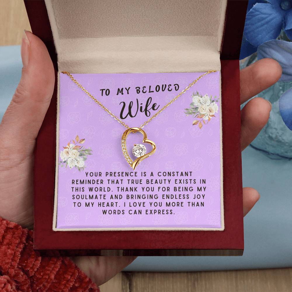 Wife Gift Necklace - Forever Love- True Beauty Exists Lavender Card