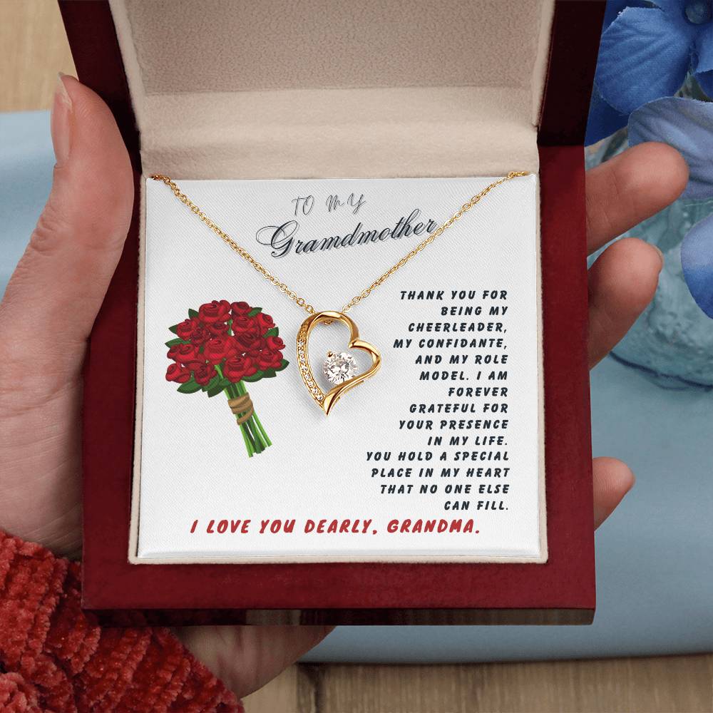 Grandmother Gift Necklace - Forever Love - Roses White Card