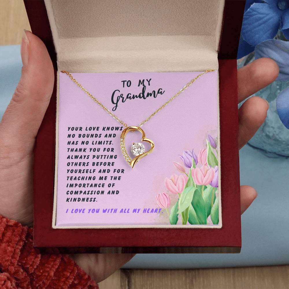 Grandmother Gift Necklace - Forever Love - Love Knows No Bounds Pink Card