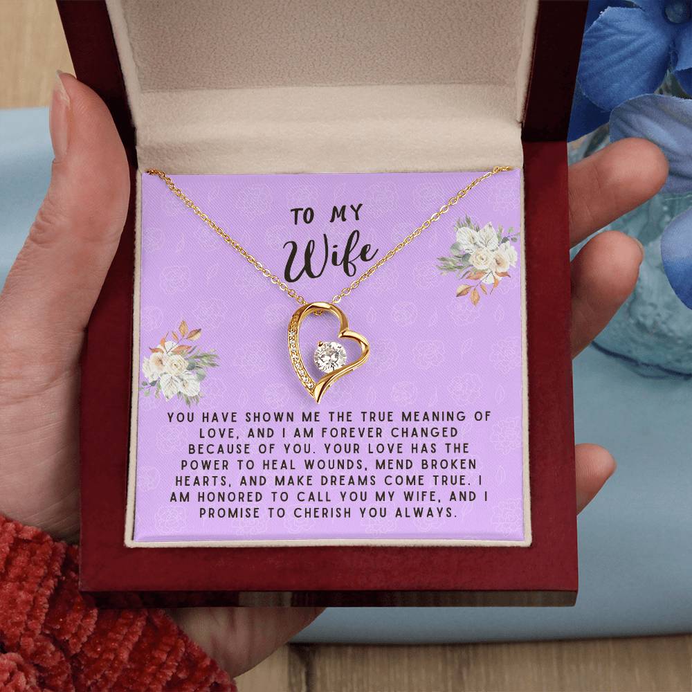 Wife Gift Necklace - Forever Love - True Meaning Of Love Lavender Card