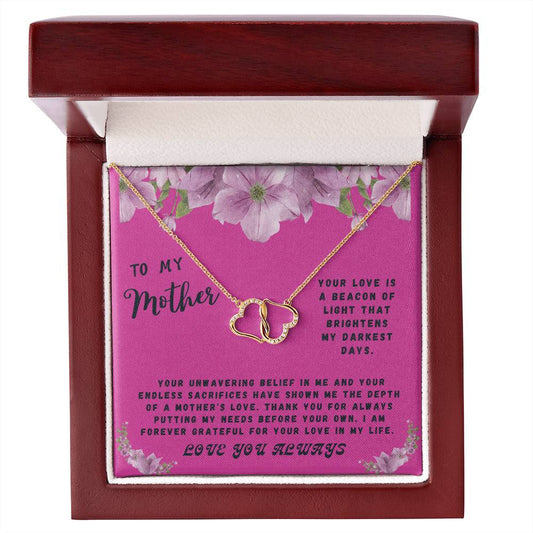 Mother Gift Necklace - Everlasting Love - Unwavering Belief  Fushia Card