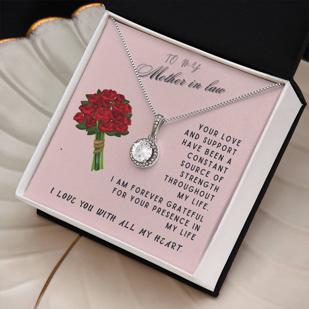 Mother In Law Gift Necklace - Eternal Hope - Roses Pink Card