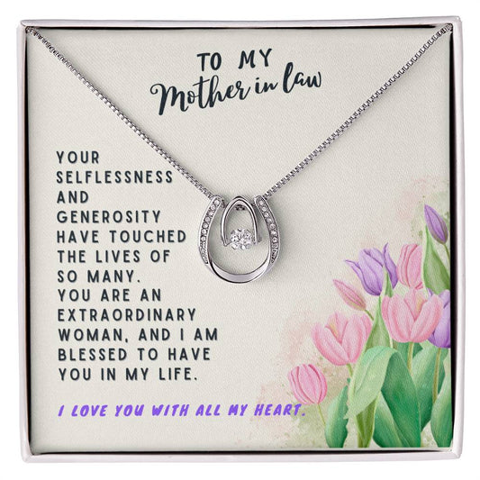 Mother In Law Gift Necklace - Lucky In Love - Tulips Beige Card