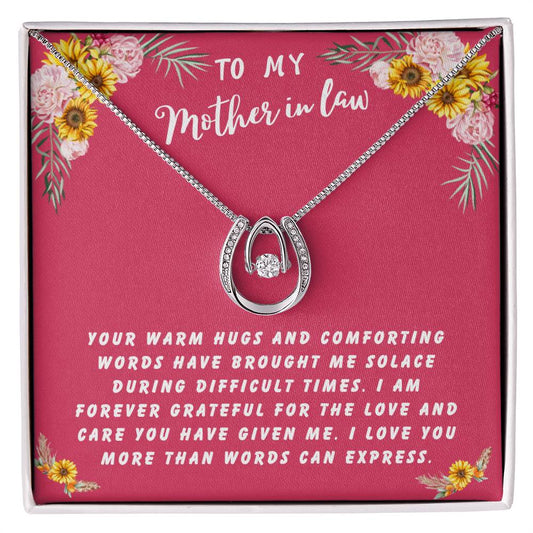 Mother In Law Gift Necklace - Lucky In Love - Sun Flower Pink Card