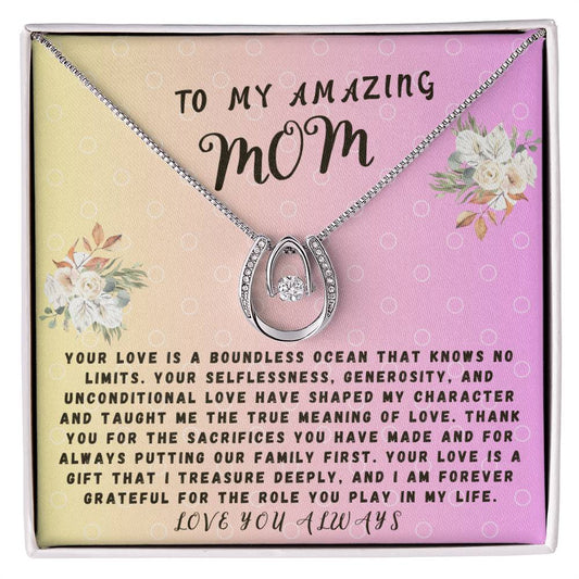 Mother Gift Necklace - Lucky In Love - Boundless Ocean Pink Card