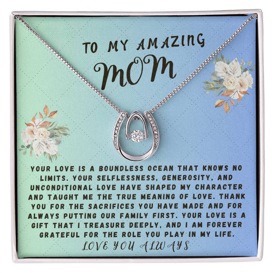 Mother Gift Necklace - Lucky In Love - Boundless Ocean Blue Card