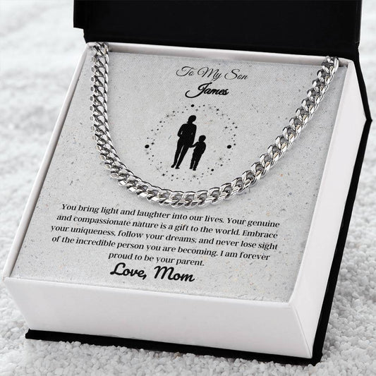 Personalized Son Gift Necklace - Cuban Link Chain - You Bring Light And Laughter