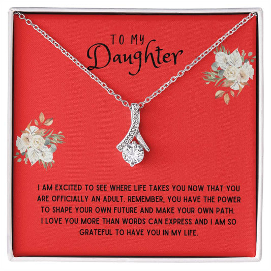 Daughter Gift Necklace - Alluring Beauty  - I Am Excited Red Card