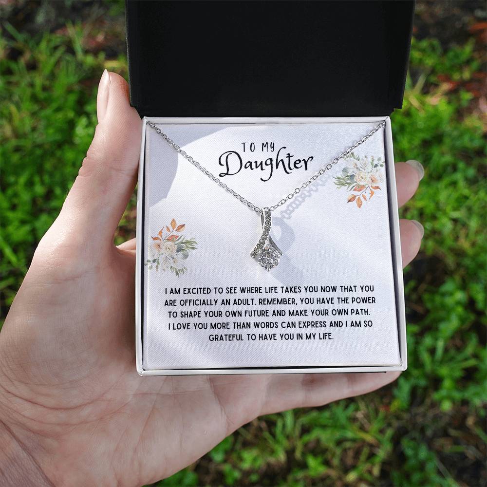 Daughter Gift Necklace - Alluring Beauty - I Am Excited White Card
