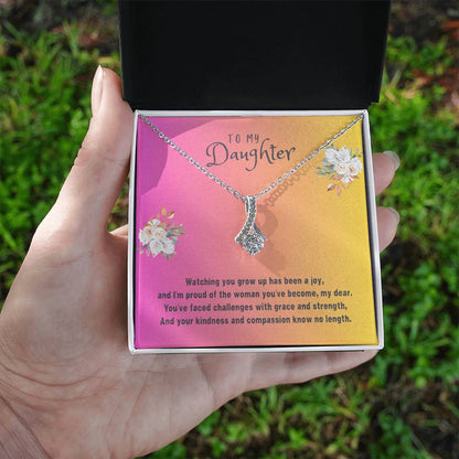Daughter Gift Necklace - Alluring Beauty -Watching You Grow Up Pink Card