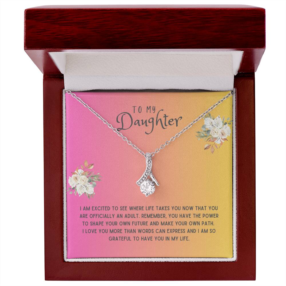 Daughter Gift Necklace - Alluring Beauty  - I Am Excited Pink Card