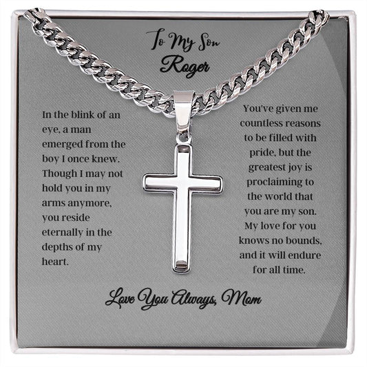 Personalized Son Gift Necklace - Cross On Cuban Link Chain