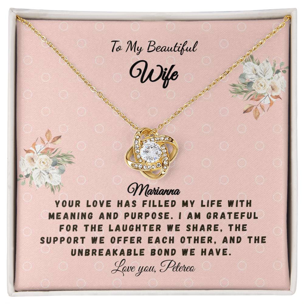 Personalized Gift Necklace - Wife Gift - Love Knot - Floral Pink Card