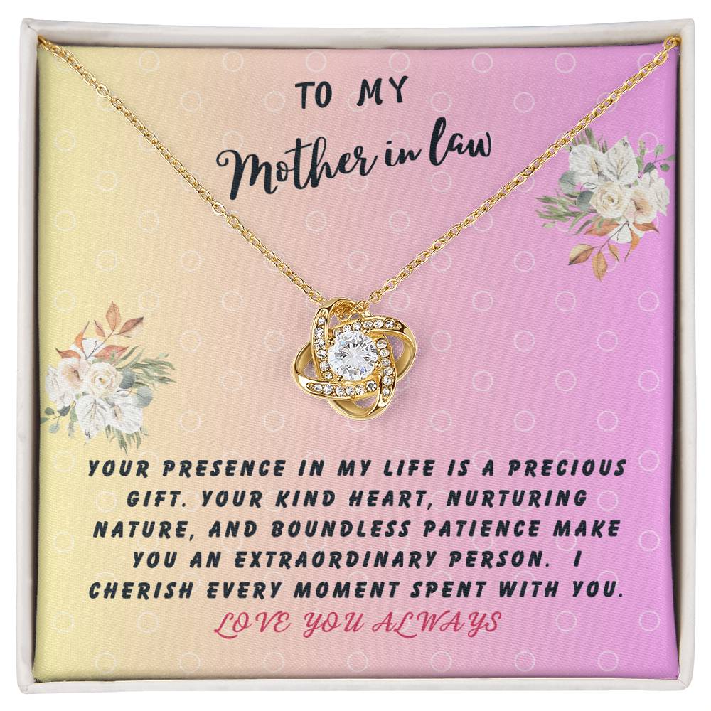 Mother In Law Gift Necklace - Love Knot - Precious Gift Pink Card