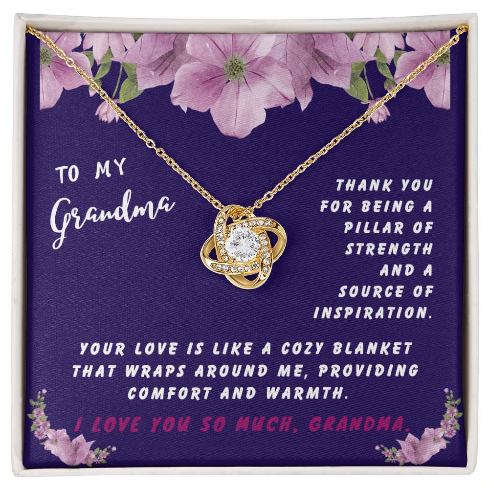 Grandmother Gift Necklace - Love Knot - Cozy Blanket Navy Card