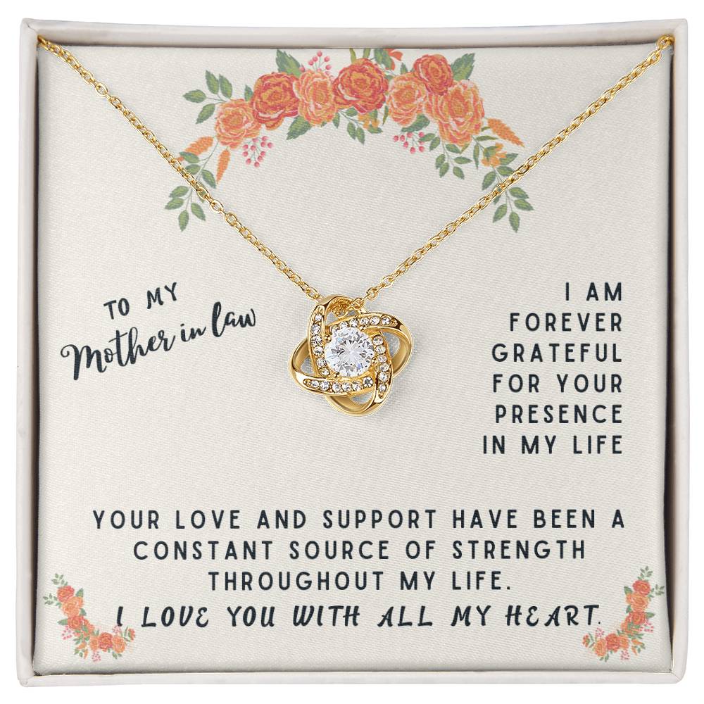 Mother In Law Gift Necklace - Love Knot - Forever Grateful Beige Card