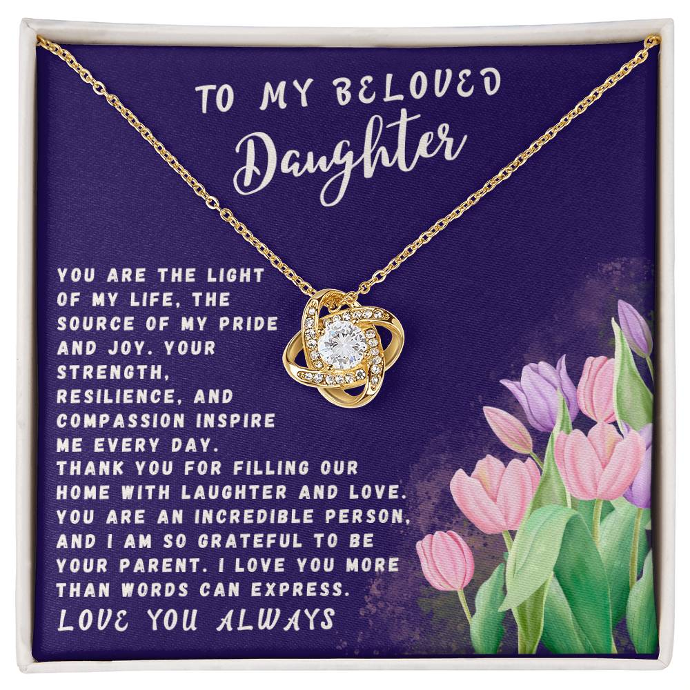 Daughter Gift Necklace - Love Knot - Light Of My Life Navy Card