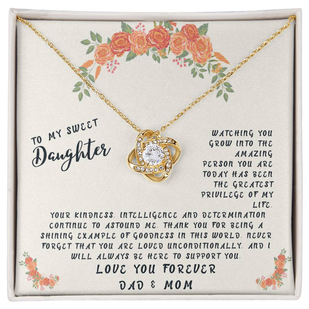Daughter Gift Necklace - Love Knot - Grow Into The Amazing Person Cream Card