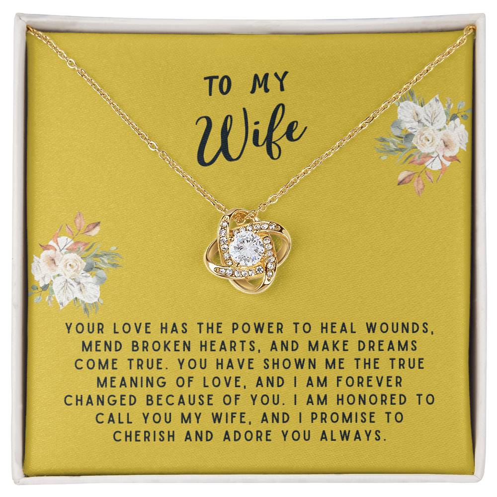 Wife Gift Necklace - Love Knot - Your Love Has The Power Gold Card