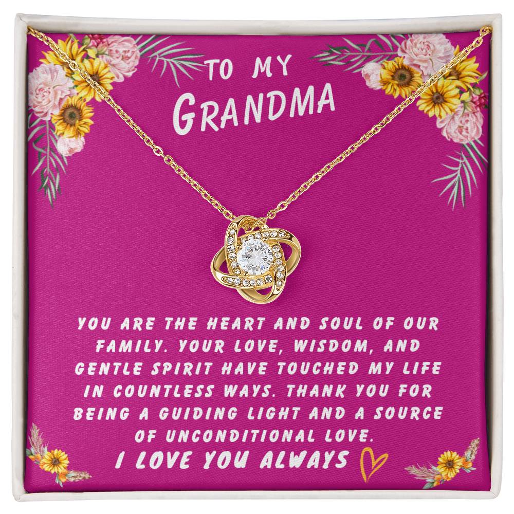 Grandmother Gift Necklace - Love Knot- Sun Flower Fushia Card