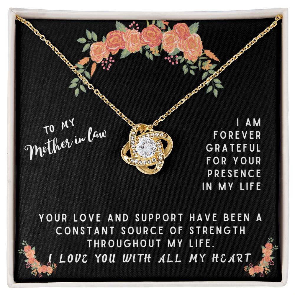 Mother In Law Gift Necklace - Love Knot - Forever Grateful Black Card