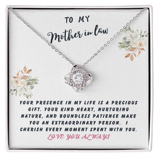 Mother In Law Gift Necklace - Love Knot - Precious Gift White Card