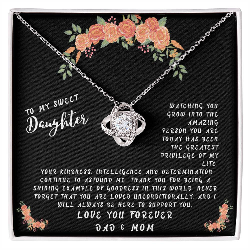 Daughter Gift Necklace - Love Knot - Grow Into The Amazing Person Black Card