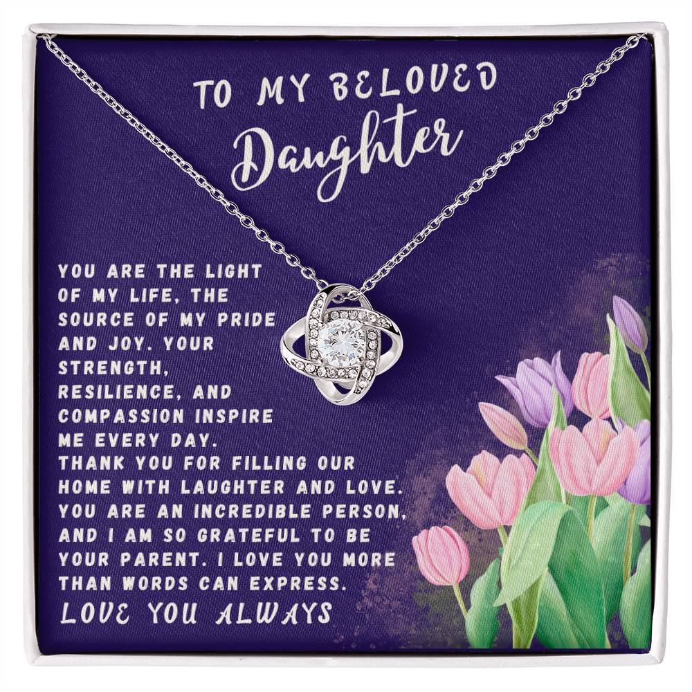 Daughter Gift Necklace - Love Knot - Light Of My Life Navy Card
